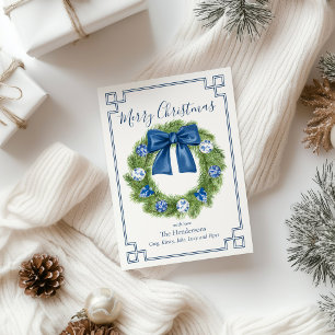 Cartão De Festividades Chinoiserie Grinalda Azul e Branco