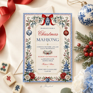 Cartão De Festividades Chinoiserie Natal Mahjong