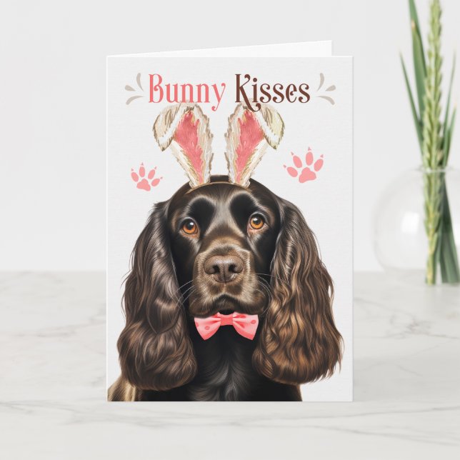 Cartão De Festividades Chocolate Cocker Spaniel em Bunny Ears para Páscoa (Frente)