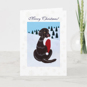 Cartão De Festividades Chocolate Labrador com floco de neve Santa Hat
