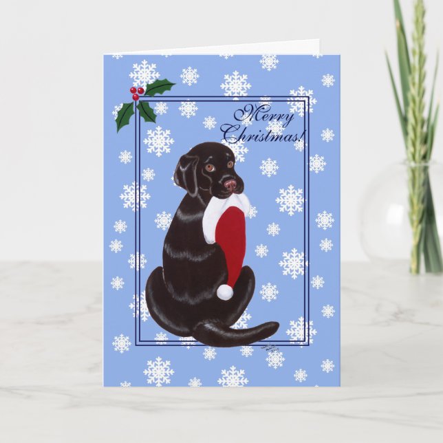 Cartão De Festividades Chocolate Labrador com floco de neve Santa Hat (Frente)
