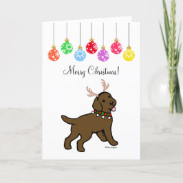 Cartão De Festividades Chocolate Labrador Natal Antlers e Ornamentos