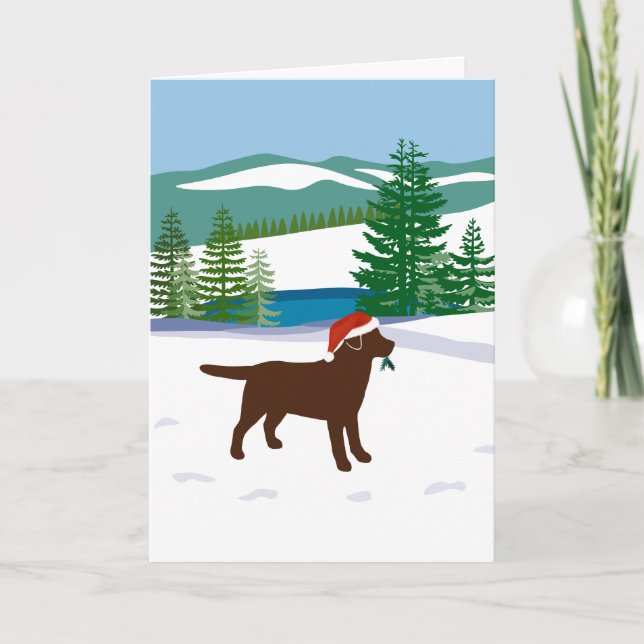Cartão De Festividades Chocolate Labrador — Vista de inverno (Frente)