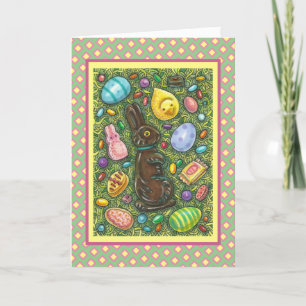 CARTÃO DE FESTIVIDADES CHOCOLATE LESTE BUNNY, PINTINHO, OVOS, JELLY BEANS