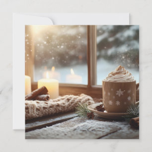 Cartão De Festividades Chocolate Quente Aconchegante com Creme e Velas de