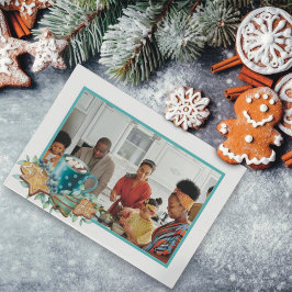 Cartão De Festividades Chocolate quente com cookies e foto plana verde
