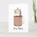 Cartão De Festividades Chocolate Snowman Christmas Milshake<br><div class="desc">Ilustração inspirada por aquarela de um batido de jarro de chocolate revestido com chantilly chicoteada,  fudge quente,  caramelo,  salsichas,  biscoito de Natal e boneco de neve marshmallow.</div>