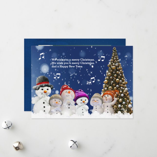 Cartão De Festividades Chorus of Snowmen sing greetings - Personalize (Frente/Verso In Situ)