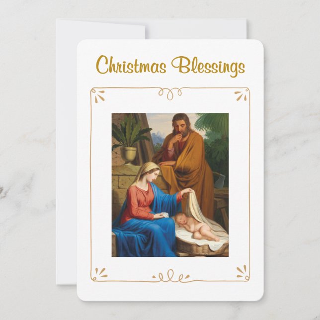 Cartão De Festividades Christian Christmas Blessings Holy Family (Frente)