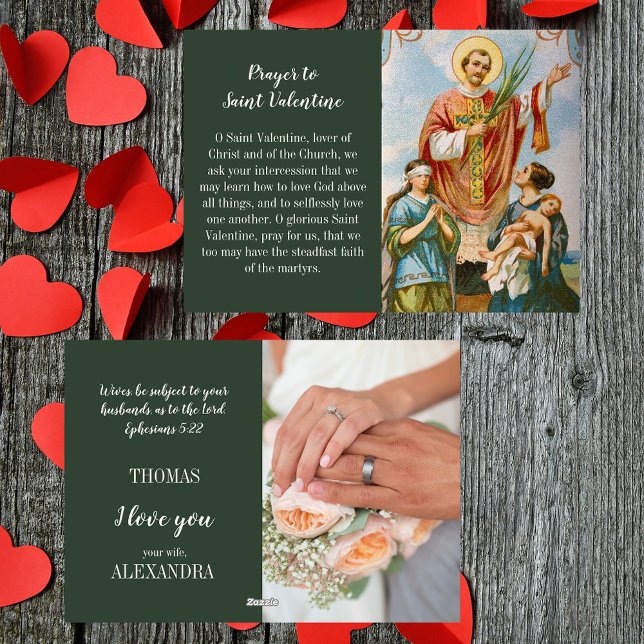 Cartão De Festividades Christian Husband Dia de os namorados Love Card (Religious Christian Catholic Husband Wife Valentine's Day Love Card for him with St Valentine Prayer)