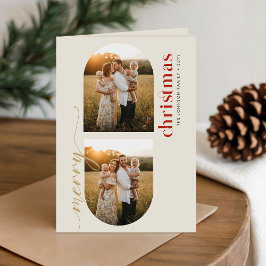 Cartão De Festividades Christmas 3 Photo Arch Beige Ivory Family Folded