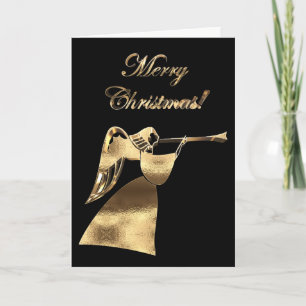 Cartão De Festividades Christmas Angel Playing Trumpet Black and Gold