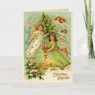 Cartão De Festividades Christmas Angels Vintage Card