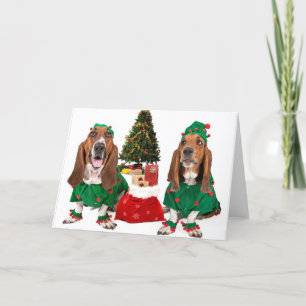 Cartão De Festividades Christmas Basset Card  Blank Inside