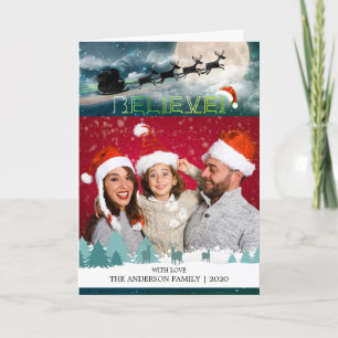 Cartão De Festividades Christmas BELIEVE Reindeer Sleigh Santa Hat Foto