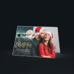 Cartão De Festividades Christmas BELIEVE Reindeer Sleigh Santa Hat Foto<br><div class="desc">Feliz Natal e Modelos de Cartões com fotos de Cartões de natal Felizes anos novos. Papais noeis de Natal com Reindeer e acredite na palavra com Santa Hat.</div>