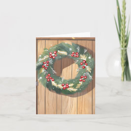 Cartão De Festividades Christmas Berry Wreath | Feliz Russo da Aquarela