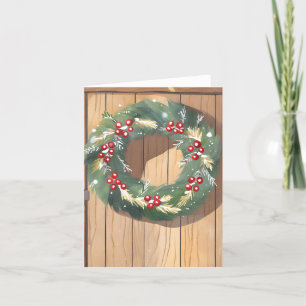 Cartão De Festividades Christmas Berry Wreath Feliz Russo da Aquarela