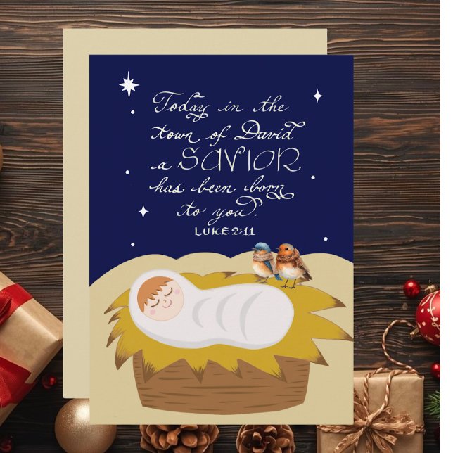 Cartão De Festividades Christmas Bible Verse Luke Modern Personalized  (Bible Verse Luke Personalized Flat Christmas Card, perfect for Christian friends & loved ones.)