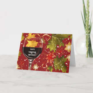 Cartão De Festividades Christmas Birthday Cheers with Red Wine