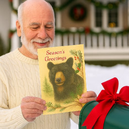 Cartão De Festividades Christmas Black Bear Watercolor Holiday Card