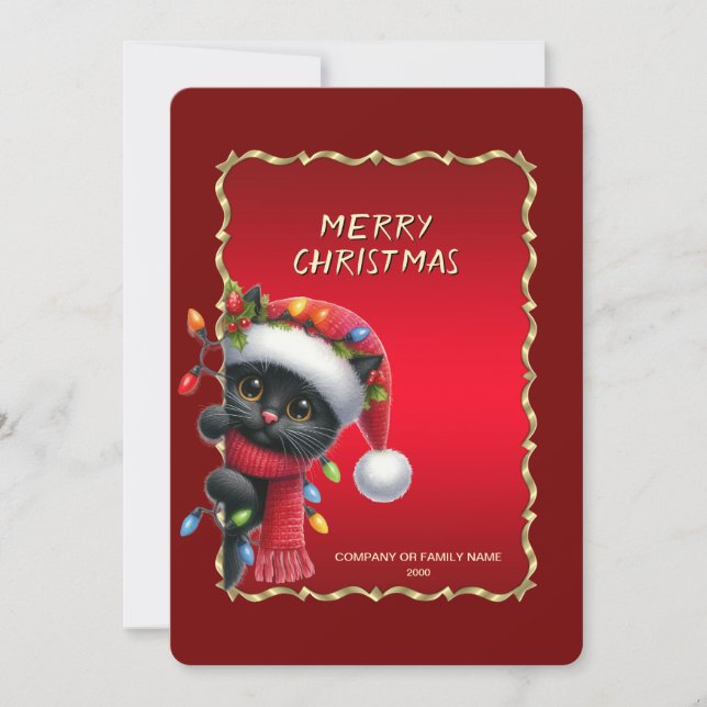 Cartão De Festividades Christmas Black Cat Holiday Card (Frente)
