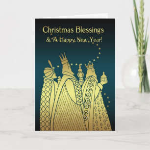 Cartão De Festividades Christmas Blessings - Three Wise Men - Gold Effect