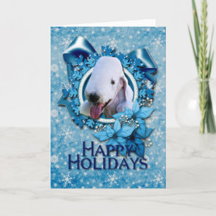 Cartão De Festividades Christmas - Blue Snowflake - Bedlington Terrier