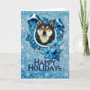 Cartão De Festividades Christmas - Blue Snowflake - Shiba Inus - Yasha