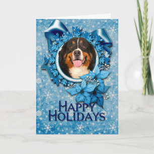 Cartão De Festividades Christmas - Blue Snowflakes - Bernese Mountain Dog