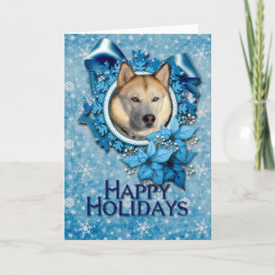Cartão De Festividades Christmas - Blue Snowflakes - Siberian Husky