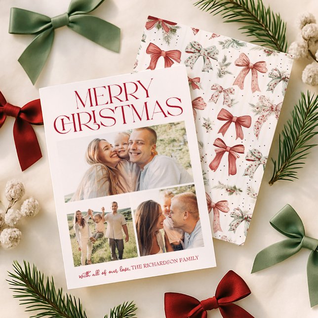 Cartão De Festividades Christmas Bow Three Photo (Criador carregado)