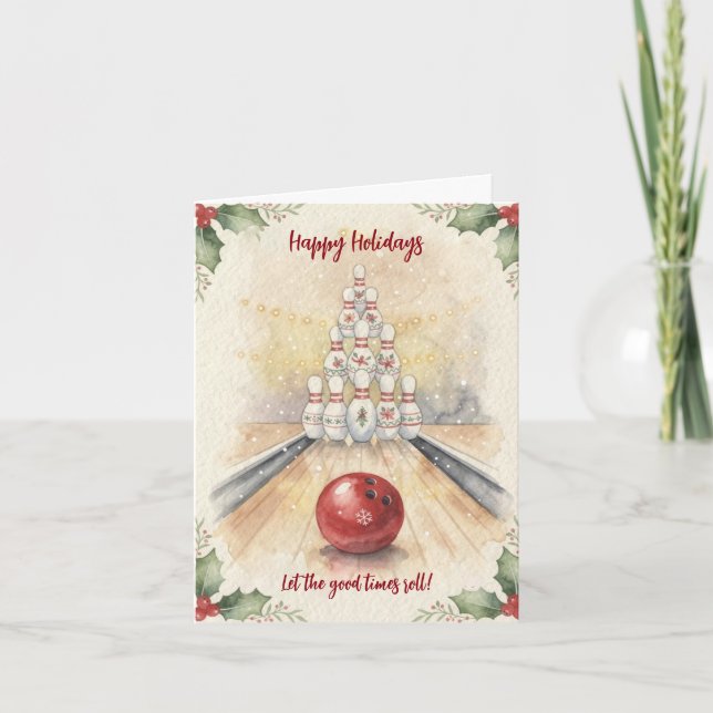 Cartão De Festividades Christmas Bowling Holiday Greeting Cards (Frente)