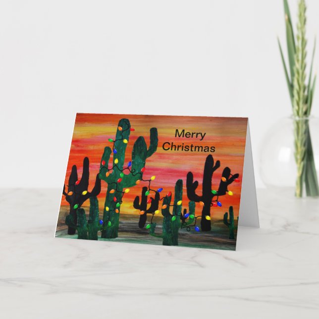 Cartão De Festividades Christmas cactus Holiday greeting cards. (Frente)