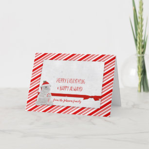 Cartão De Festividades Christmas candy cane stripe with bear