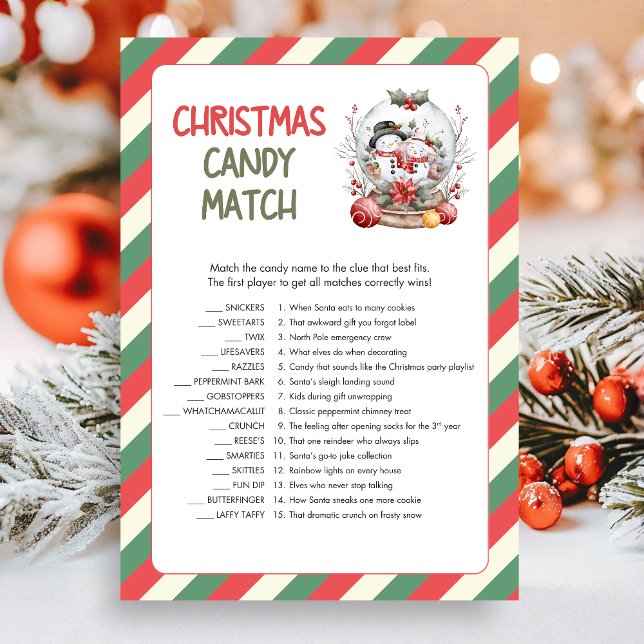 Cartão De Festividades Christmas Candy Match Game (Christmas Candy Match Christmas Game Card)