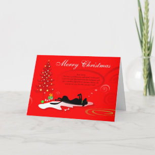 Cartão De Festividades Christmas Card - Black Labrador Dog- Red