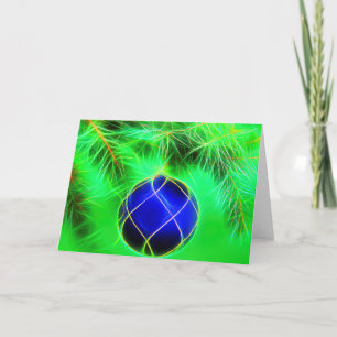 Cartão De Festividades Christmas card blue bauble with fir branch