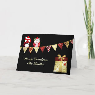 Cartão De Festividades Christmas Card Country Owls Gold