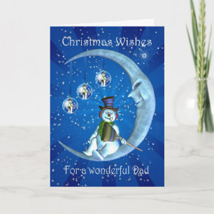 Cartão De Festividades Christmas card, Dad Christmas, Snowman on the Moon