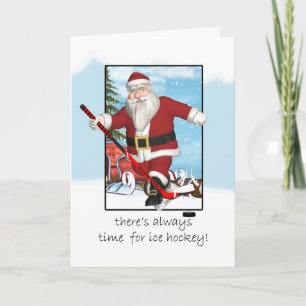 Cartão De Festividades Christmas Card, Santa Ice Hockey Practice