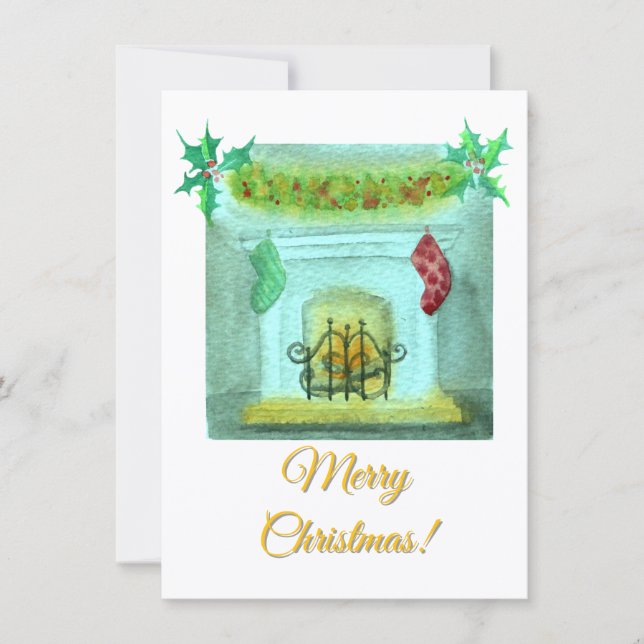 Cartão De Festividades Christmas Card With A Fireplace (Frente)