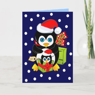 Cartão De Festividades Christmas Card with Penguins and Polkadots