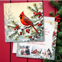Cartão De Festividades Christmas Cardinal on Pine Personalized Photo