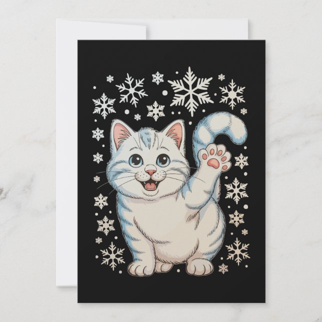 Cartão De Festividades Christmas Cat Snowflakes Kitten Snow Holiday (Frente)