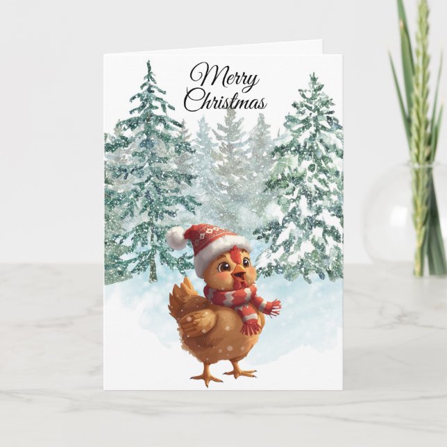 Cartão De Festividades Christmas Chicken Folded Holiday Card (Frente)