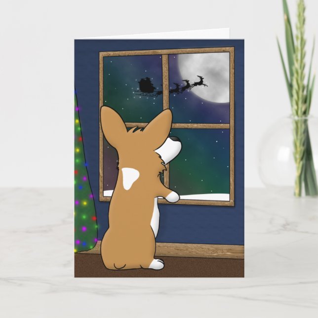 Cartão De Festividades Christmas Corgi at Window Christmas Card (Frente)