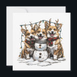 Cartão De Festividades Christmas Corgi Dogs Snowman<br><div class="desc">Ótima ilustração dos cães Corgi vestidos para o Natal. Perfeito para amantes de animais de estimação ou pais de cães durante o feriado.</div>