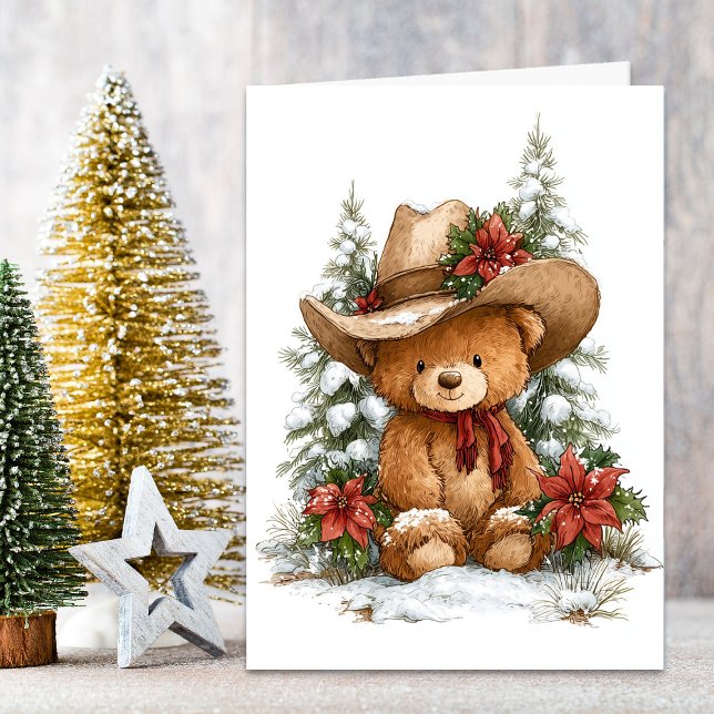 Cartão De Festividades Christmas Cowboy Teddy Bear (Criador carregado)