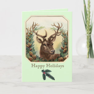 CARTÃO DE FESTIVIDADES CHRISTMAS DEER WITH PINE CONES CROWN MINT GREEN